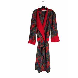 Vintage Victoria's Secret Gold Label Satin Red Rose Paisley Floral Long Robe - M
